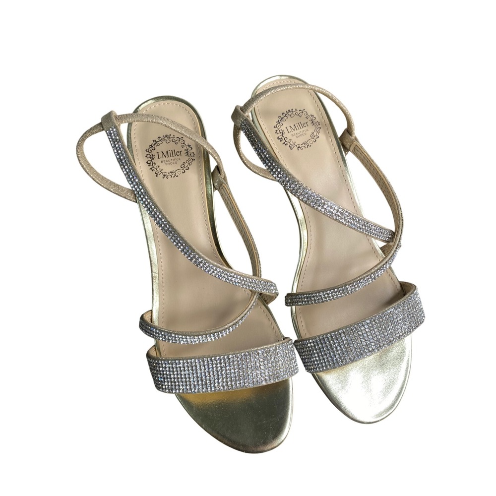 I. Miller Neilson Gold Rhinestone Wedge Sandals 6.5 M Evening Shoes 226-1009